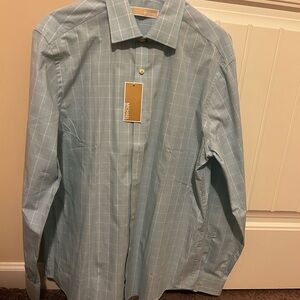 Michael Kors Men’s Dress Shirt Light Blue Windowpane Plaid Button Down(Size 16)